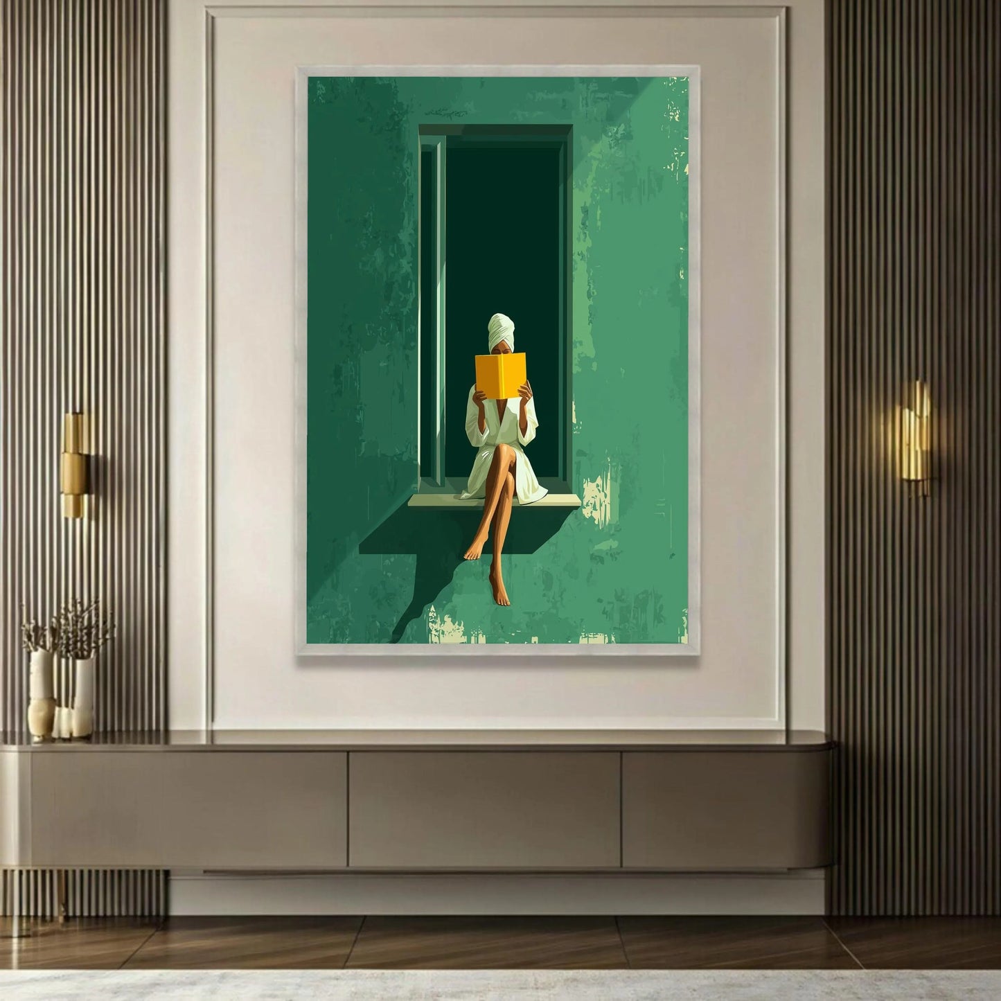 Relaxing Morning Reading Canvas, Woman with Book Wall Art,