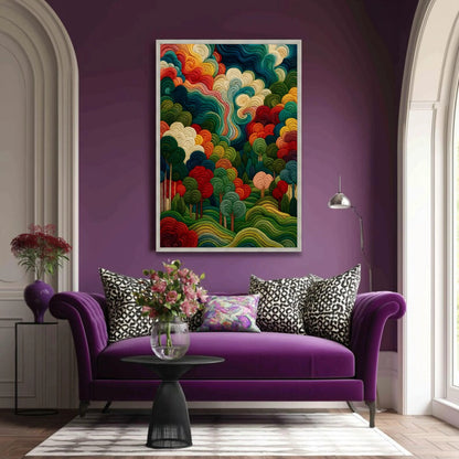 Colorful Abstract Forest Canvas Print, Modern Woodland Wall Art,