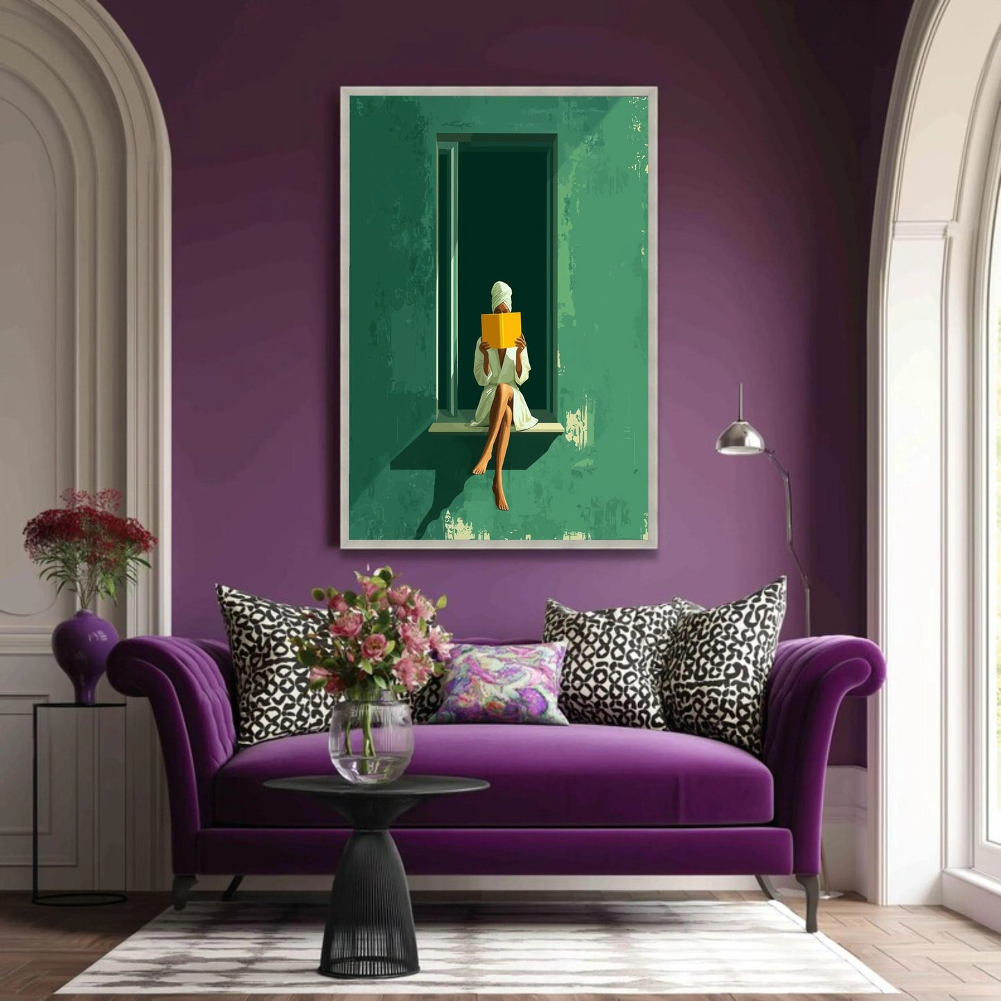 Relaxing Morning Reading Canvas, Woman with Book Wall Art,
